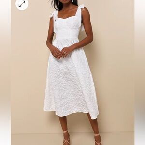 Lulu’s Bubbly Bliss Jacquard Bustier Tie-Strap Midi Dress